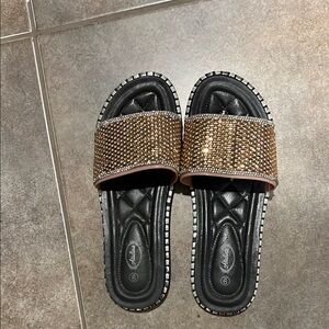 Atalina Women's Black and Gold Slide Sandals